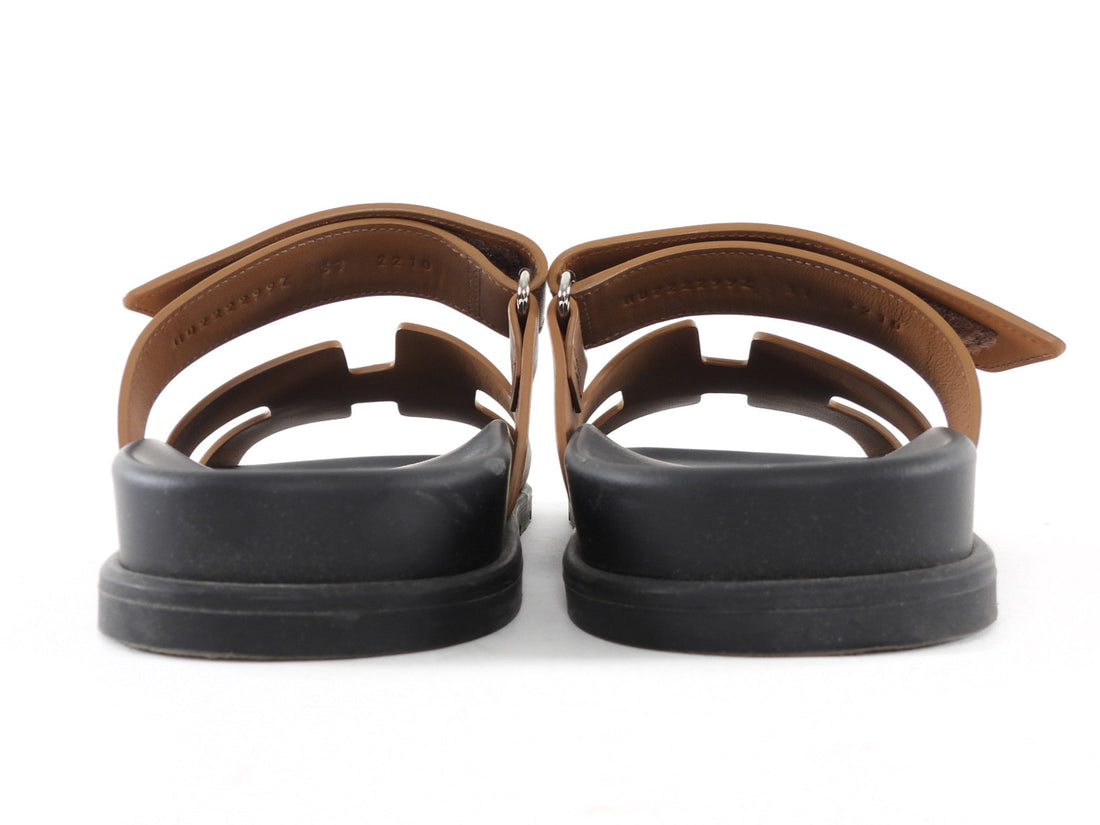 Hermes Natural Tan Leather Chypre Molded Footbed Flat Sandals - 37