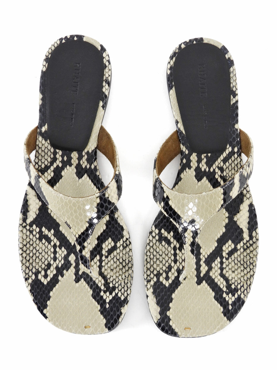 Khaite Archer Beige and  Black Snakeskin Print Flat Thong Sandals - 37