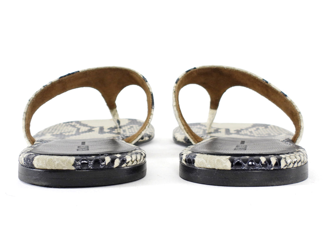 Khaite Archer Beige and  Black Snakeskin Print Flat Thong Sandals - 37