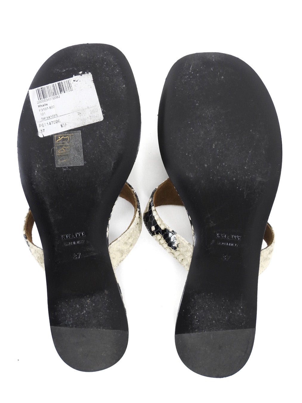 Khaite Archer Beige and  Black Snakeskin Print Flat Thong Sandals - 37