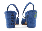 Chanel Blue 22P Denim Logo Block Heel Cap Toe Slingback Heels - 37.5 / 7