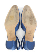 Chanel Blue 22P Denim Logo Block Heel Cap Toe Slingback Heels - 37.5 / 7