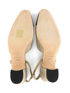 Chanel Natural Linen Grosgrain Cap Toe Block Heel Slingback Heels - 37.5 / 7