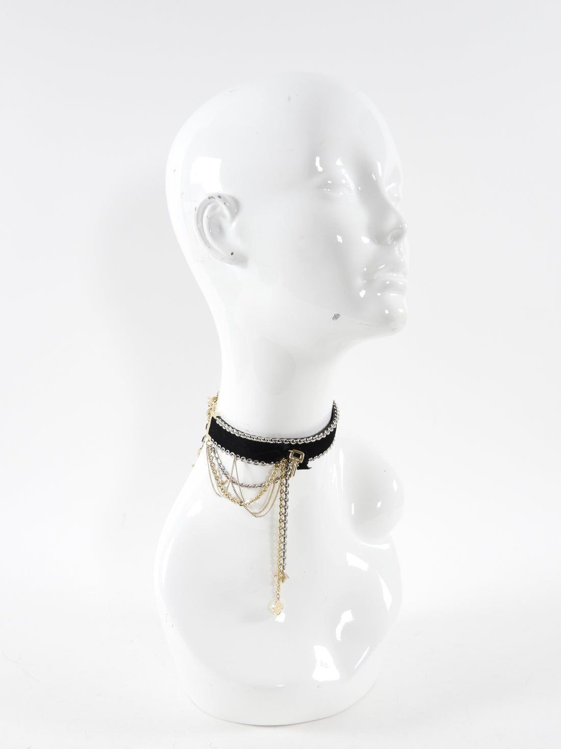 Louis Vuitton Black Velvet and Gold Chain Charms Choker Necklace