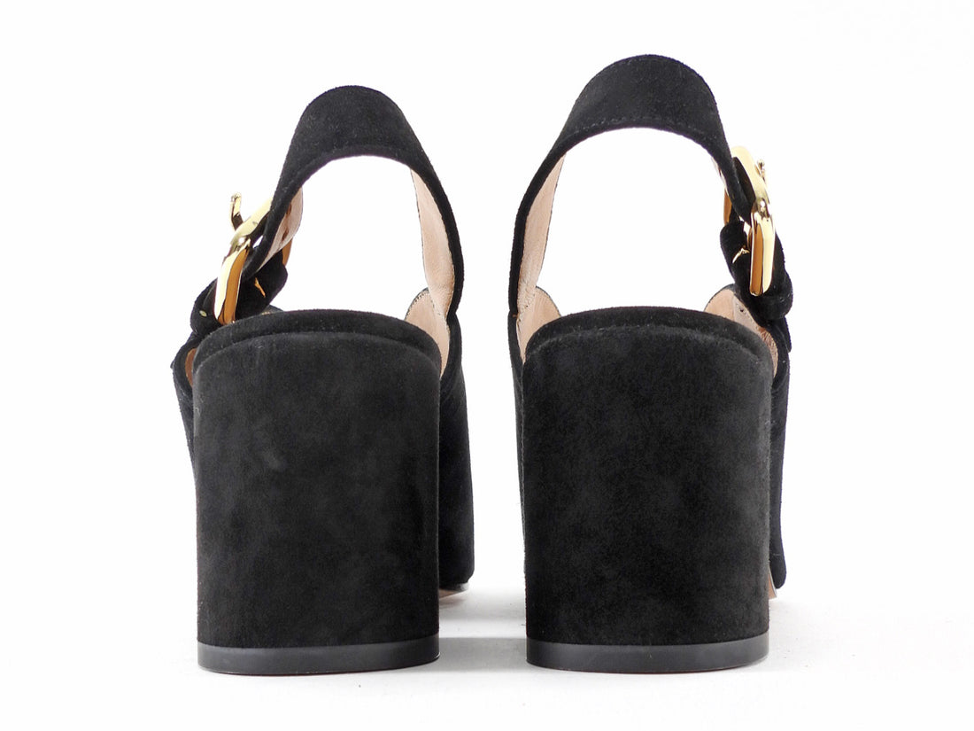 Nomasei Baghera Black Suede Block Heel Sandals - 37