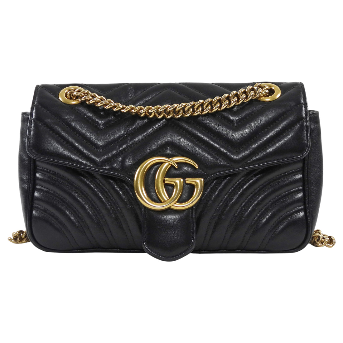 Gucci Black Marmont Matelasse Leather Medium Flap Bag