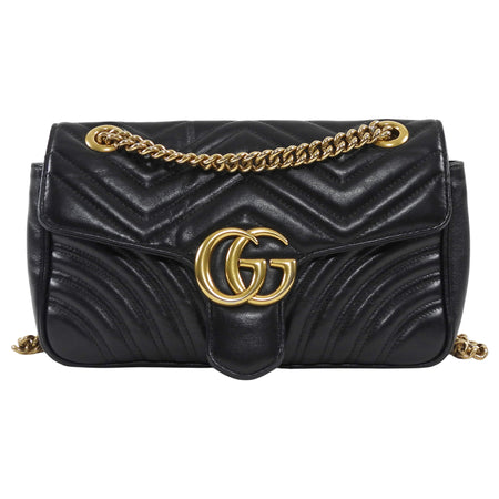 Gucci Black Marmont Matelasse Leather Medium Flap Bag