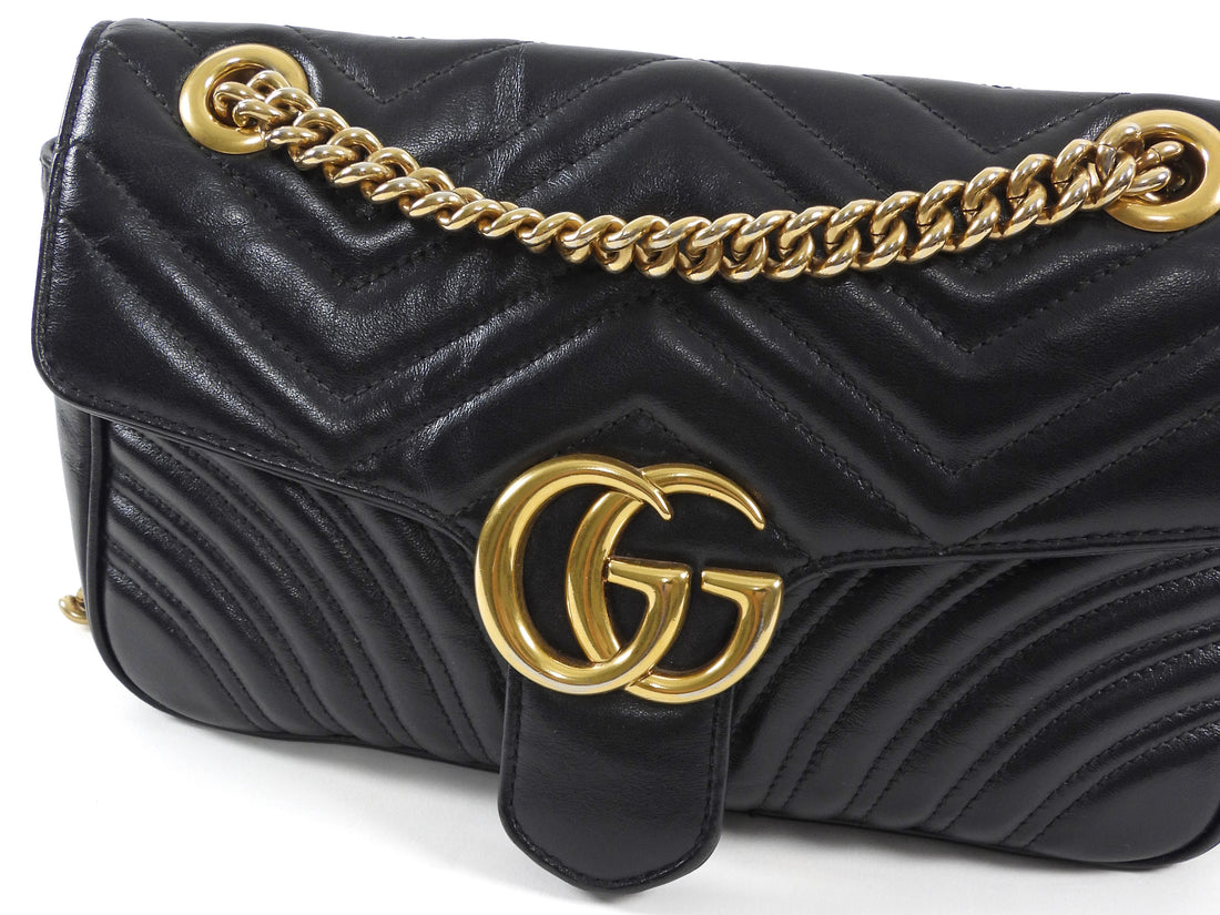 Gucci Black Marmont Matelasse Leather Medium Flap Bag