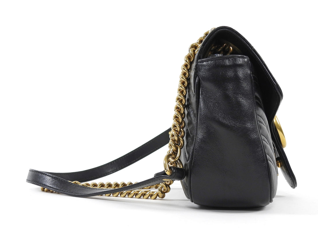 Gucci Black Marmont Matelasse Leather Medium Flap Bag