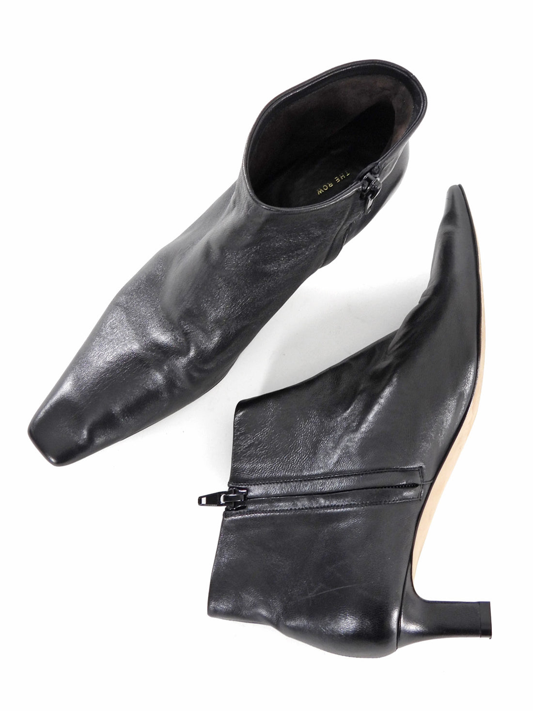 The Row Black Glove Leather Carla 45mm Ankle Boots - 36.5