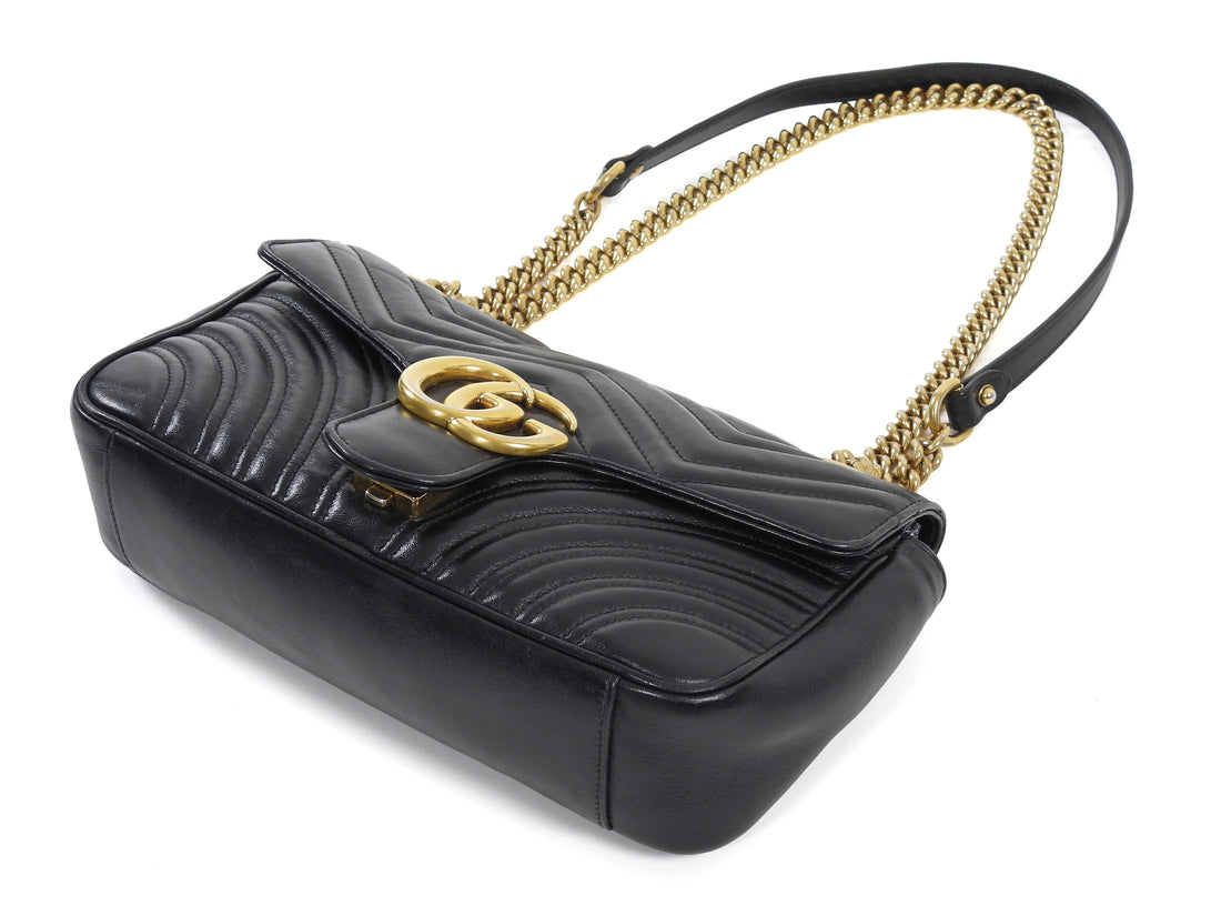 Gucci Black Marmont Matelasse Leather Medium Flap Bag