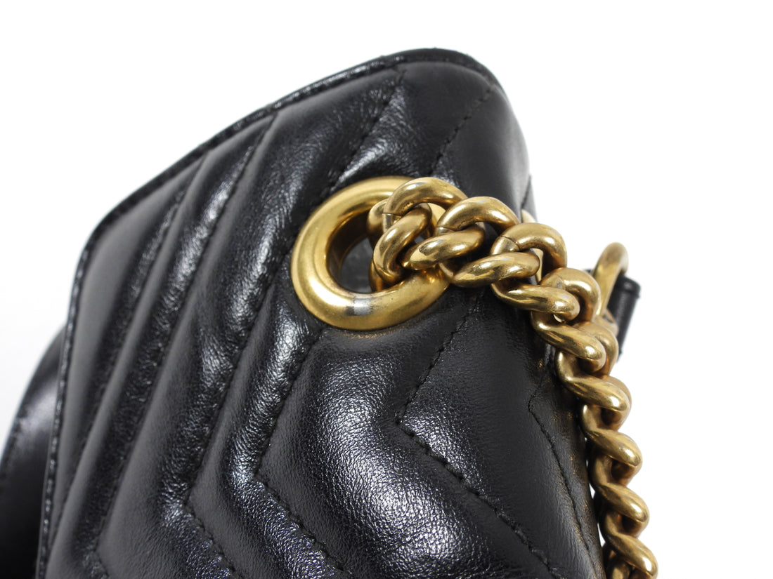 Gucci Black Marmont Matelasse Leather Medium Flap Bag