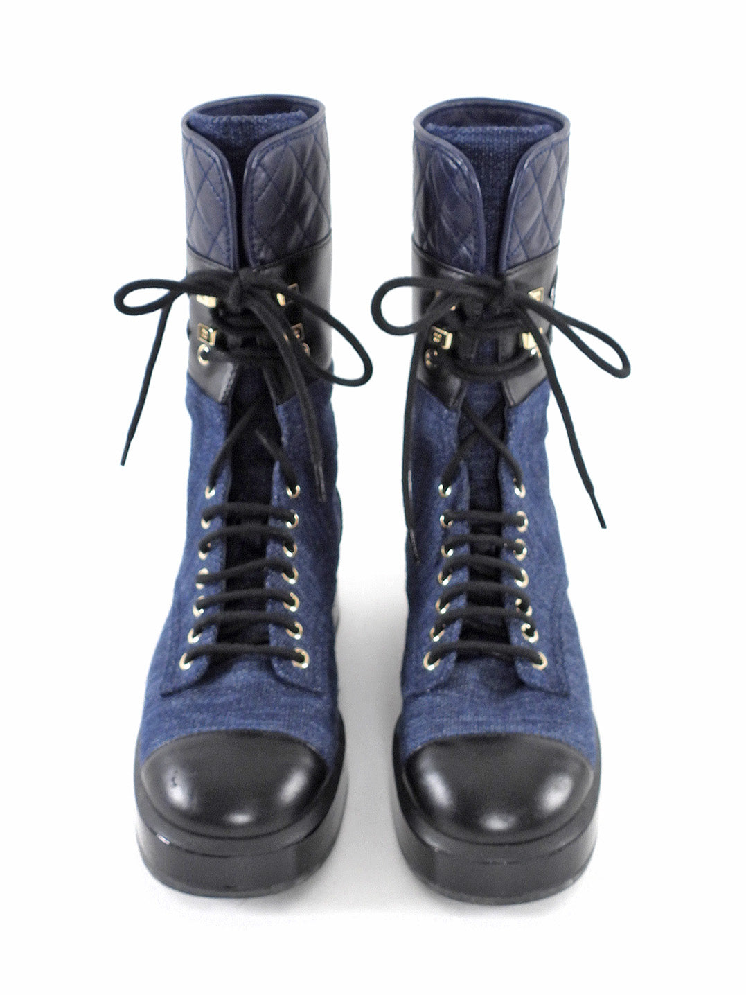 Chanel 22B Denim Combo CC Quilted Platform Ankle Boots - 37.5 / 7