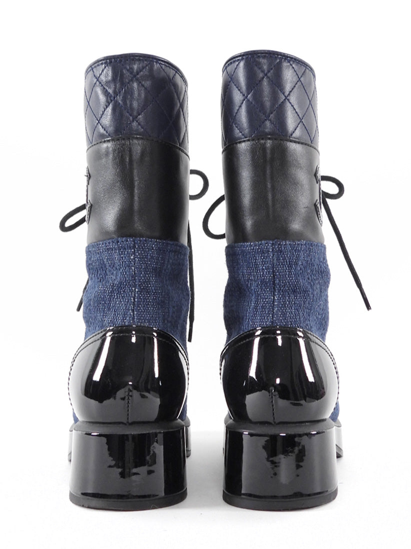 Chanel 22B Denim Combo CC Quilted Platform Ankle Boots - 37.5 / 7