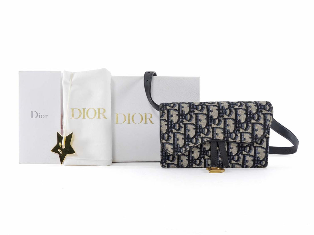 Dior Navy Blue Oblique Monogram Canvas Saddle Belt Bag