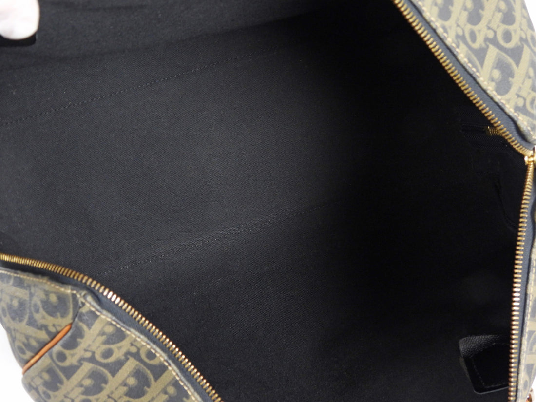 Christian Dior Black Taupe Vintage Monogram Trotter Coated Canvas Medium Duffle Bag