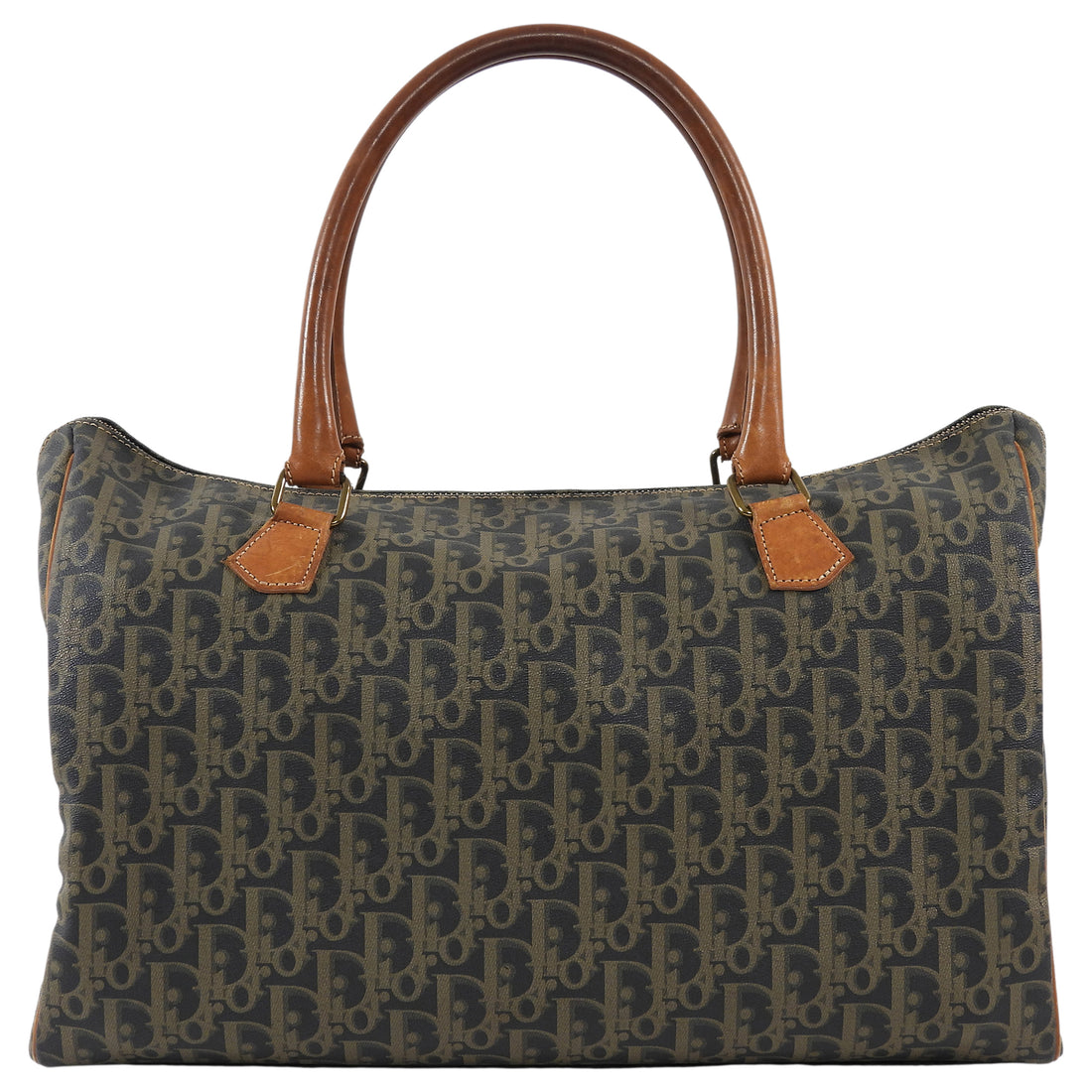 Christian Dior Black Taupe Vintage Monogram Trotter Coated Canvas Medium Duffle Bag