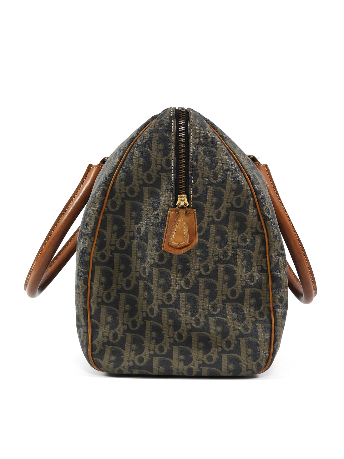 Christian Dior Black Taupe Vintage Monogram Trotter Coated Canvas Medium Duffle Bag