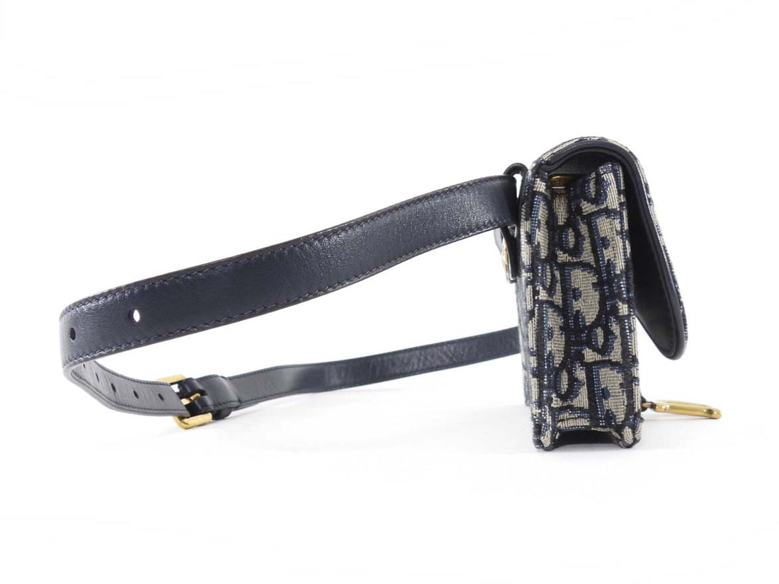 Dior Navy Blue Oblique Monogram Canvas Saddle Belt Bag