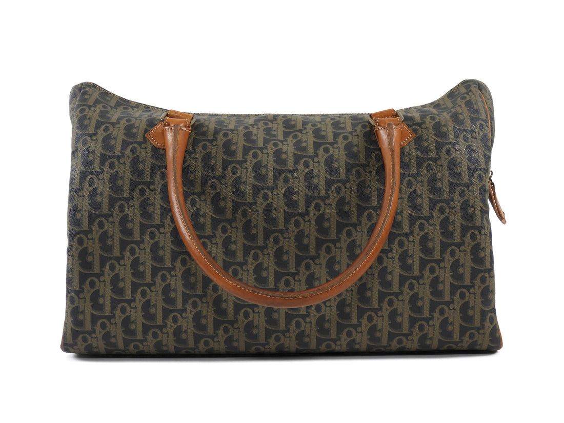Christian Dior Black Taupe Vintage Monogram Trotter Coated Canvas Medium Duffle Bag