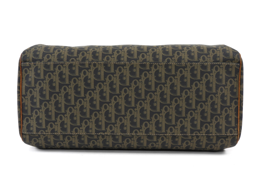 Christian Dior Black Taupe Vintage Monogram Trotter Coated Canvas Medium Duffle Bag