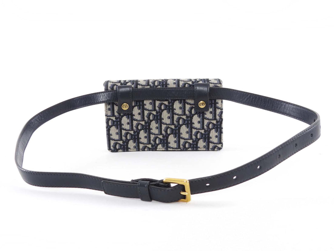 Dior Navy Blue Oblique Monogram Canvas Saddle Belt Bag