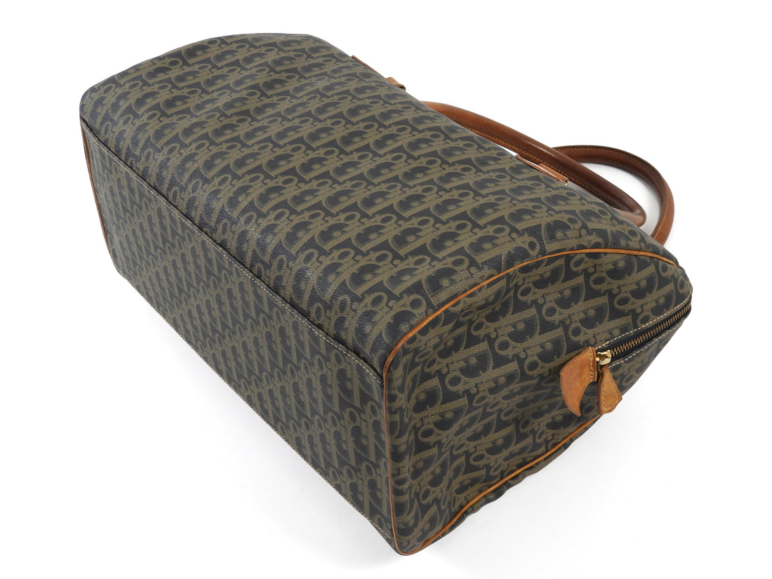 Christian Dior Black Taupe Vintage Monogram Trotter Coated Canvas Medium Duffle Bag