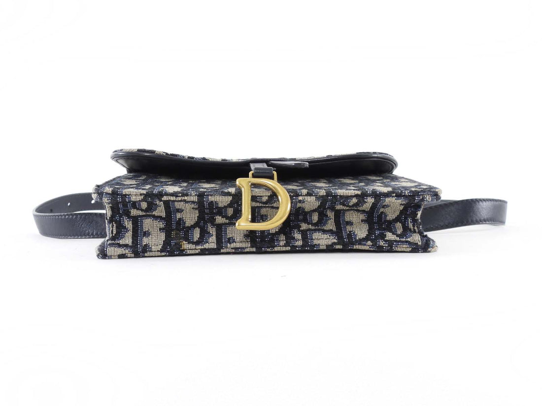 Dior Navy Blue Oblique Monogram Canvas Saddle Belt Bag