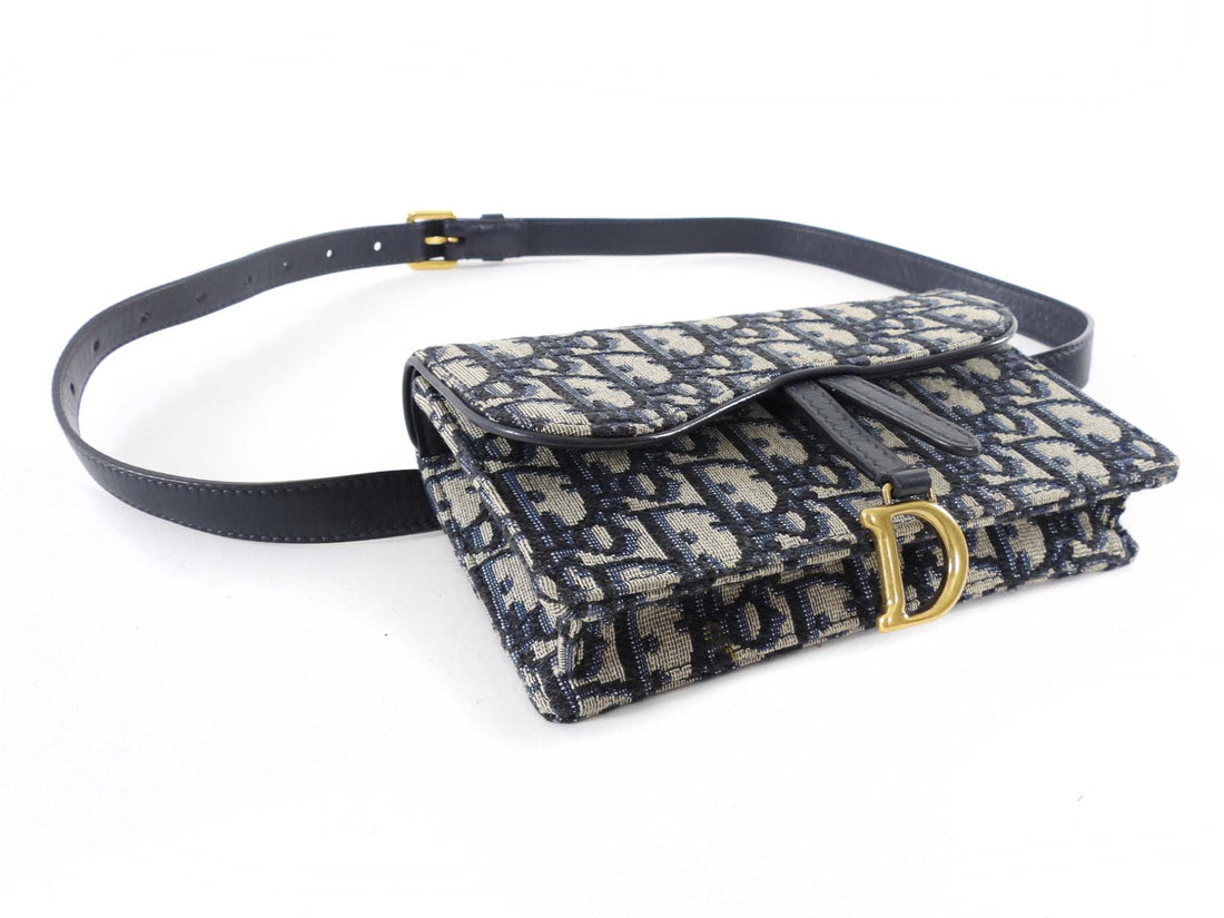 Dior Navy Blue Oblique Monogram Canvas Saddle Belt Bag