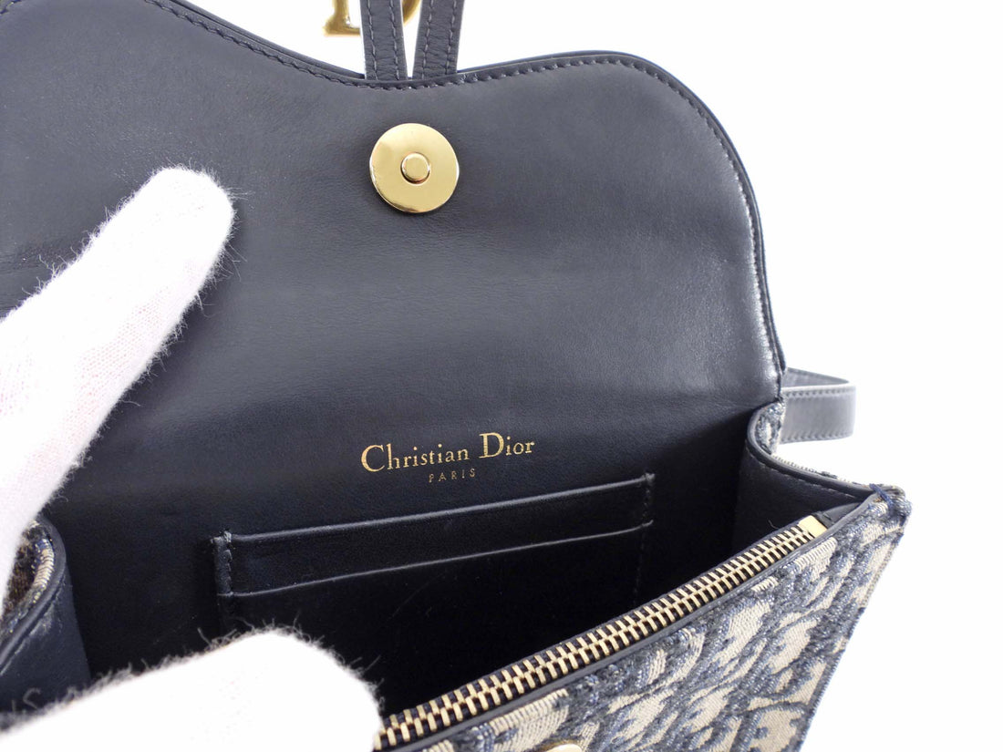 Dior Navy Blue Oblique Monogram Canvas Saddle Belt Bag