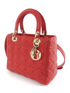 Dior Medium Lady Dior Red Quilted Lambskin Leather Two Way Handbag