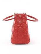 Dior Medium Lady Dior Red Quilted Lambskin Leather Two Way Handbag
