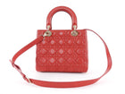 Dior Medium Lady Dior Red Quilted Lambskin Leather Two Way Handbag