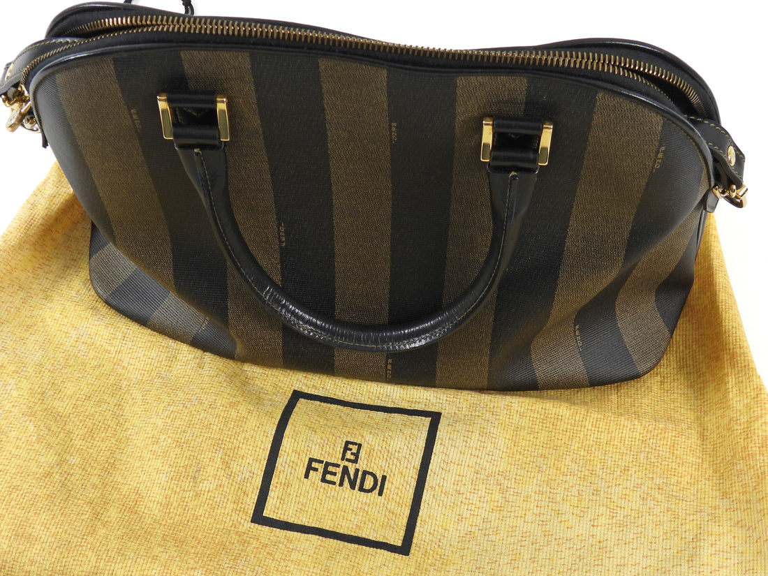 Fendi Black Brown Vintage Pequin Stripe Coated Canvas Dome Bag
