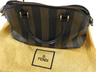 Fendi Black Brown Vintage Pequin Stripe Coated Canvas Dome Bag