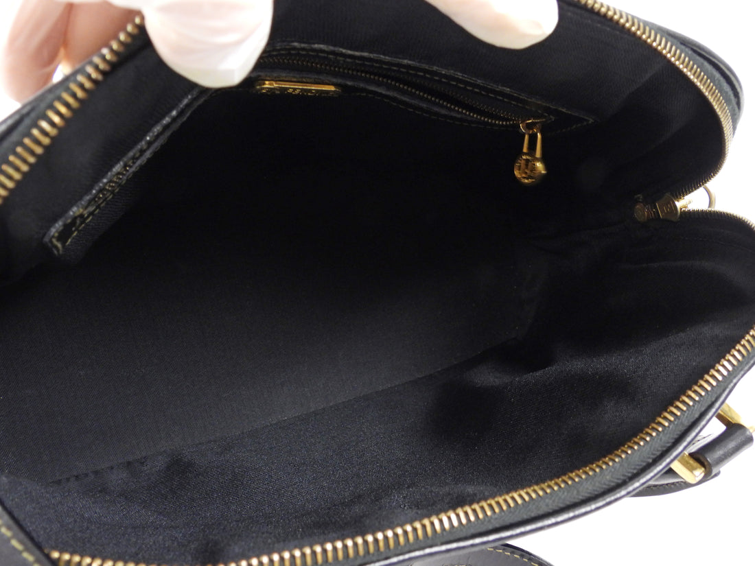 Fendi Black Brown Vintage Pequin Stripe Coated Canvas Dome Bag