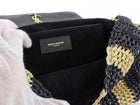 Saint Laurent Natural Beige and Black Stripe Raffia Monogram Reversible Chain Flap Bag