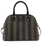 Fendi Black Brown Vintage Pequin Stripe Coated Canvas Dome Bag