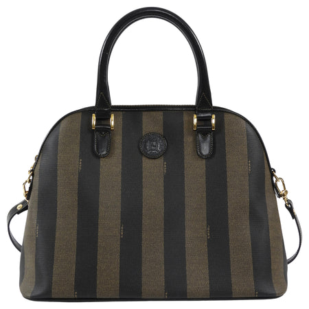 Fendi Black Brown Vintage Pequin Stripe Coated Canvas Dome Bag