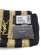 Saint Laurent Natural Beige and Black Stripe Raffia Monogram Reversible Chain Flap Bag
