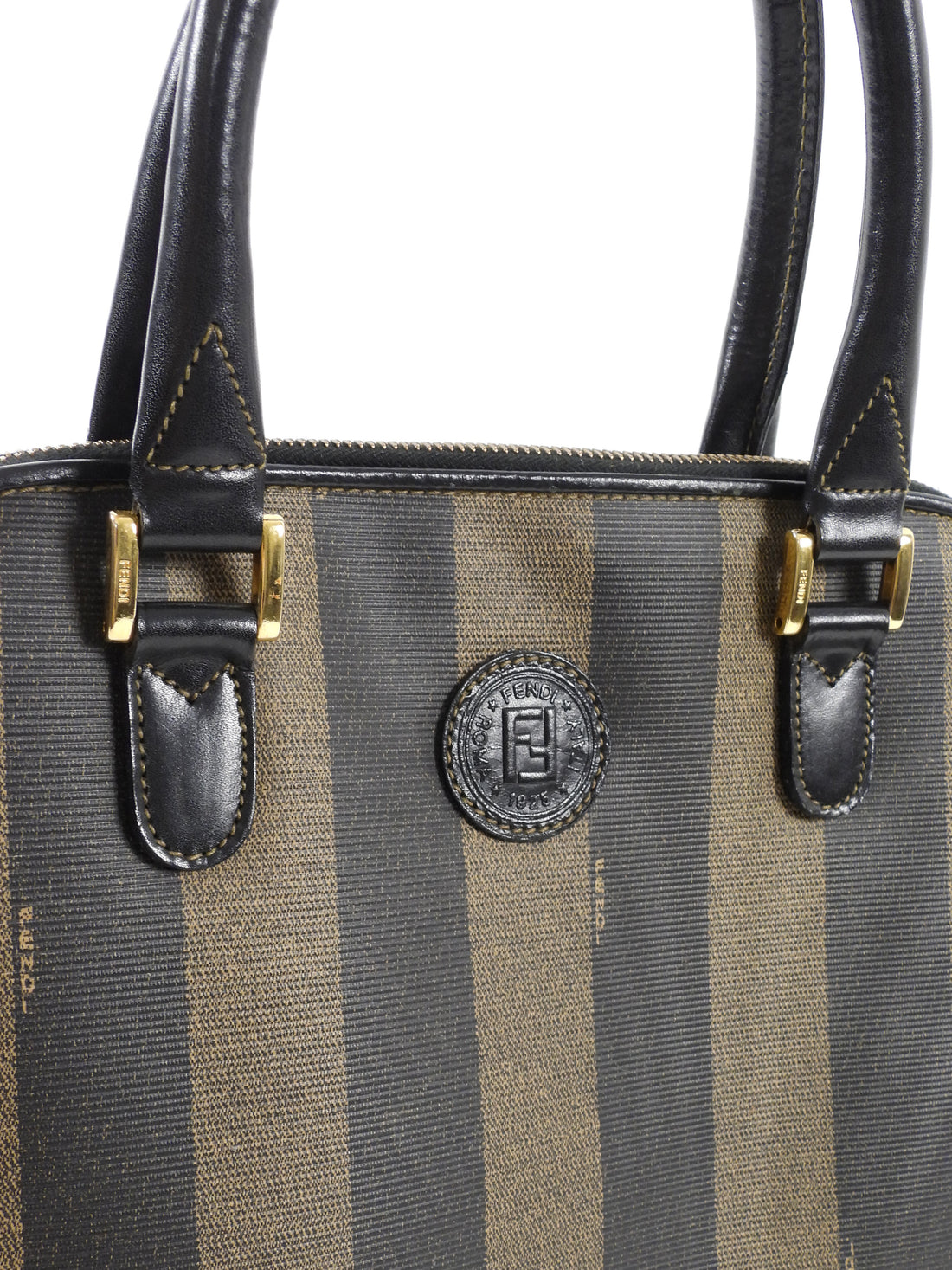 Fendi Black Brown Vintage Pequin Stripe Coated Canvas Dome Bag