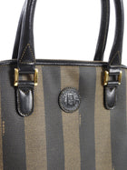 Fendi Black Brown Vintage Pequin Stripe Coated Canvas Dome Bag