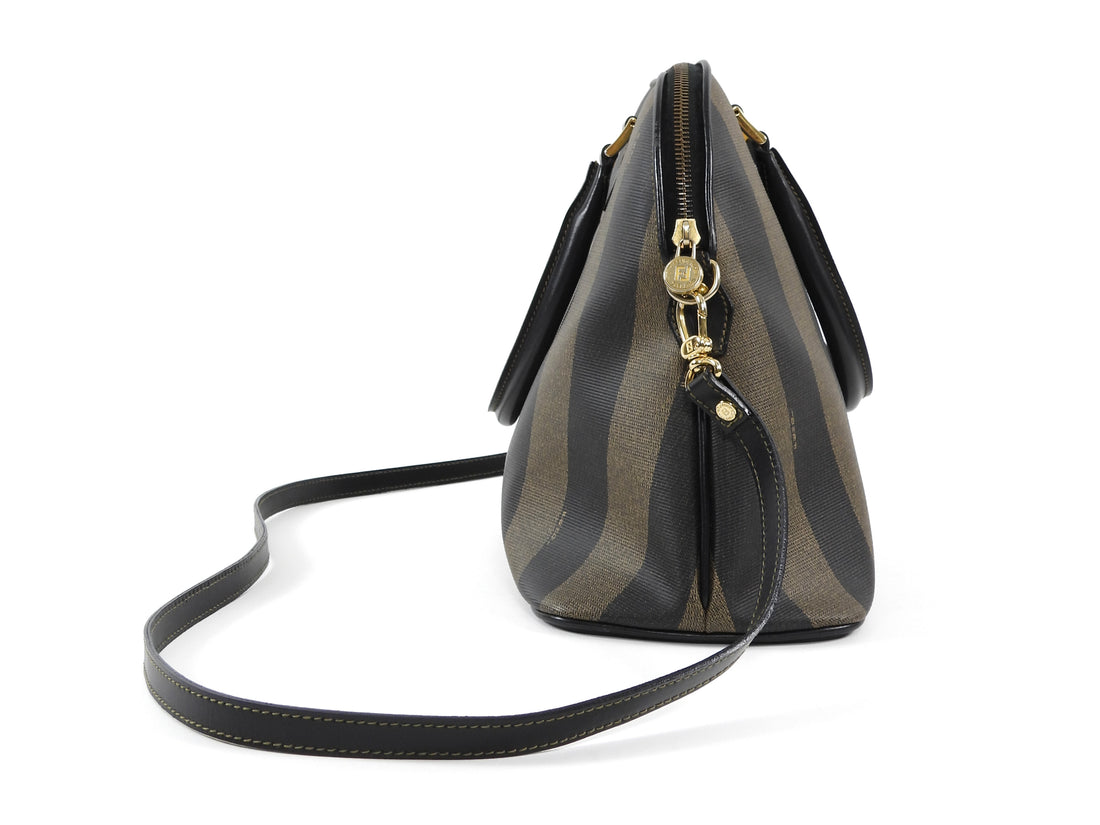 Fendi Black Brown Vintage Pequin Stripe Coated Canvas Dome Bag