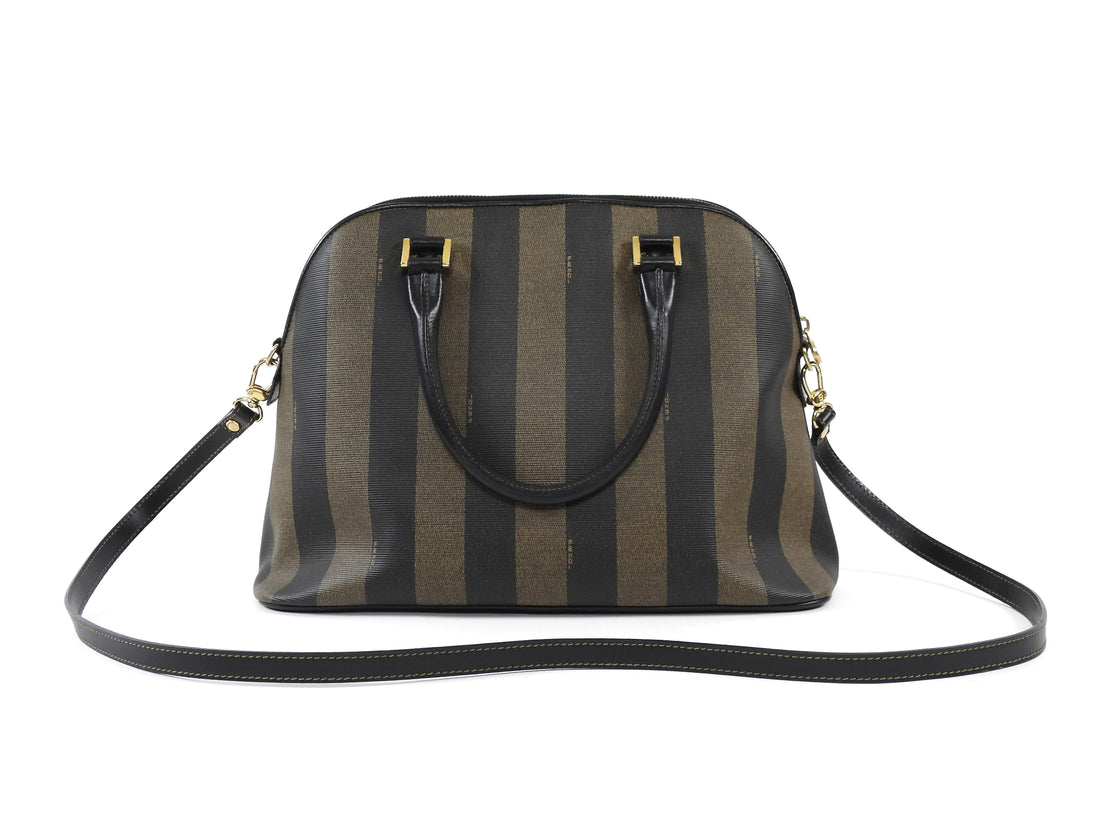 Fendi Black Brown Vintage Pequin Stripe Coated Canvas Dome Bag