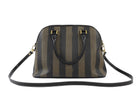 Fendi Black Brown Vintage Pequin Stripe Coated Canvas Dome Bag