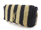 Saint Laurent Natural Beige and Black Stripe Raffia Monogram Reversible Chain Flap Bag