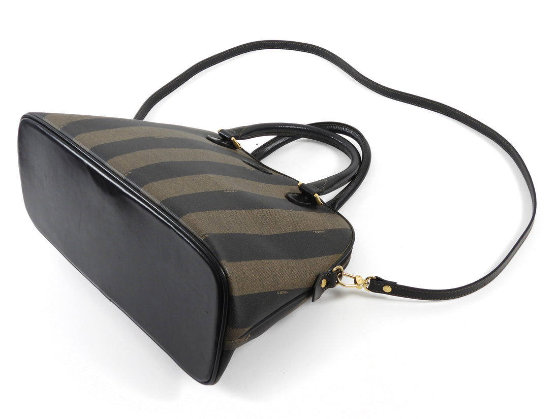 Fendi Black Brown Vintage Pequin Stripe Coated Canvas Dome Bag