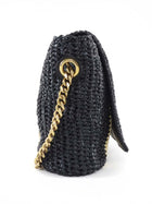 Saint Laurent Natural Beige and Black Stripe Raffia Monogram Reversible Chain Flap Bag