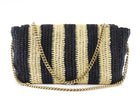 Saint Laurent Natural Beige and Black Stripe Raffia Monogram Reversible Chain Flap Bag