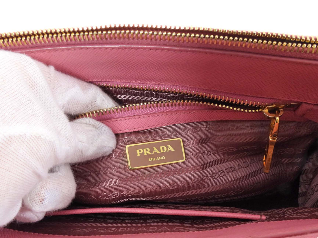 Prada Small Galleria Pink Saffiano Leather Two Way Tote Bag